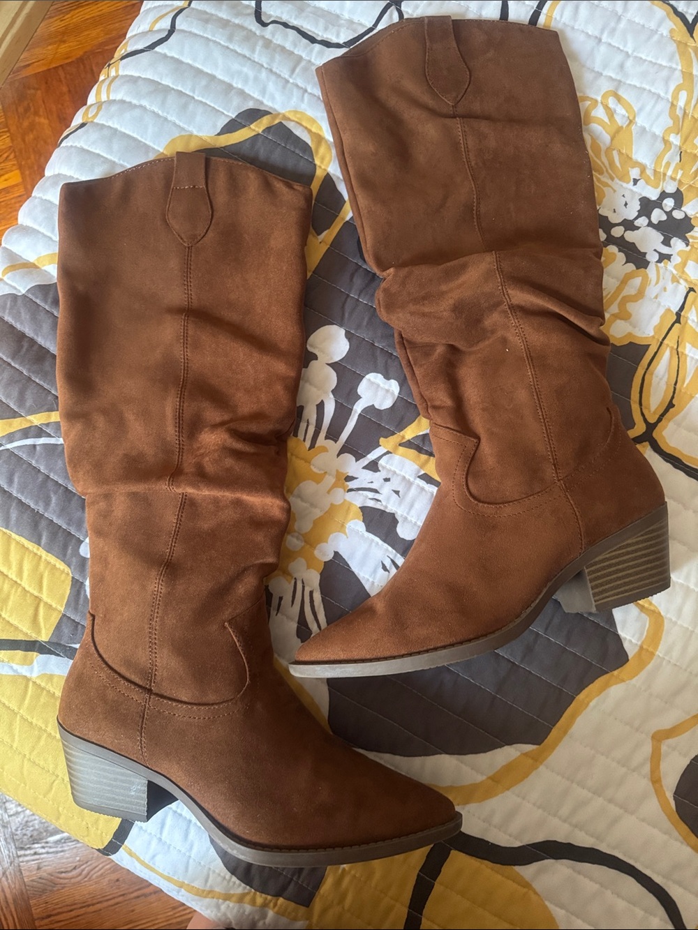 Brown Faux Suede Knee-High Women's Boots